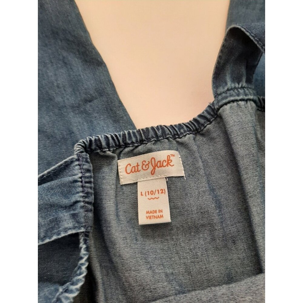 Cat & Jack Girls Chambray Strappy Jumpsuit Ruffle Trim Pockets Kids 10/12 - Picture 6 of 6